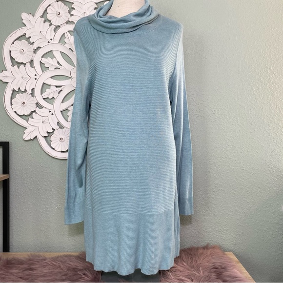 Adrienne Vittadini Blue Cowl Neck long Tunic length Sweater long sleeve - Picture 2 of 15